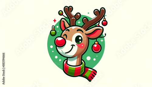 Christmas reindeer with garlands on the antlers and wearing a scarf. AI Generated