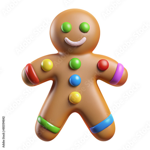 Cheerful 3D gingerbread man in festive detail. Whimsical Christmas cookie character 