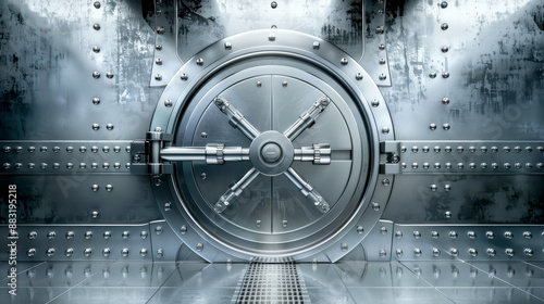 Bank vault door, safety metal steel  closed door.