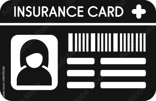 Black icon of an insurance card, providing medical coverage and health benefits