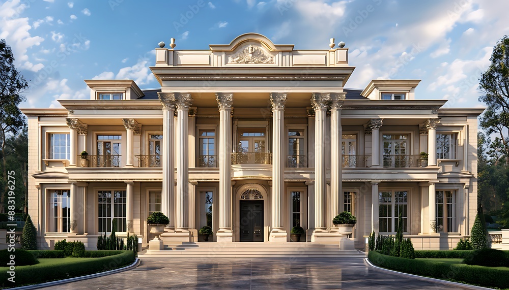 Obraz premium Grand Neoclassical Mansion with Ornate Details