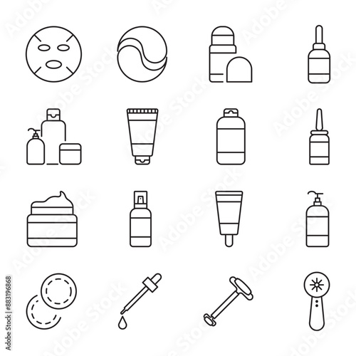 PrintSkin care product related editable stroke outline icons set isolated on white background flat vector illustration