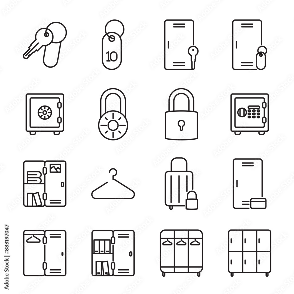 Storage related editable stroke outline icons set isolated on white background flat vector illustration Storage related editable stroke outline icons set isolated on white background flat vector illustration