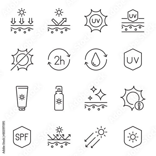 Sunscreen and uv protection concept editable stroke outline icon isolated on white background flat vector illustration