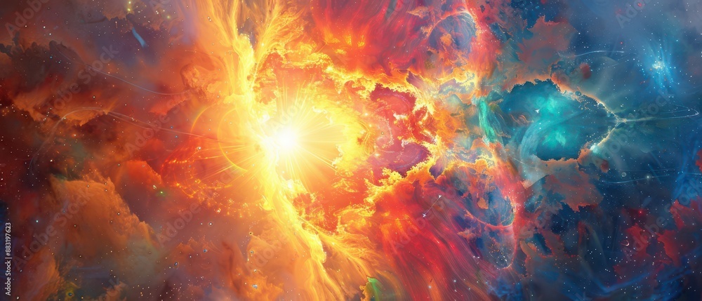 Fototapeta premium Colorful Nebula With Bright Star And Swirling Clouds