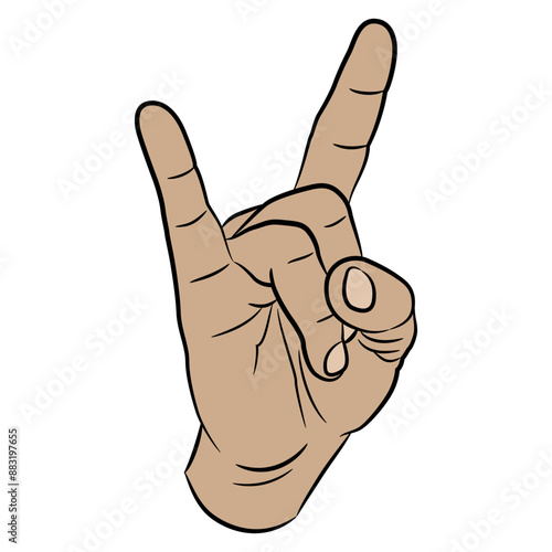 Human male hand in apotropaic horn gesture. Heavy metal emblem. Cartoon style. Isolated vector illustration.