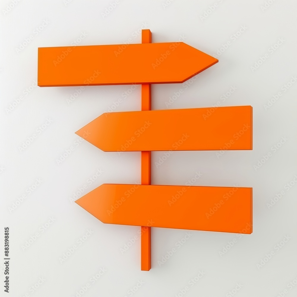 Directional Sign in Bright Orange on White Background Generative AI Directional Sign in Bright Orange on White Background Generative AI