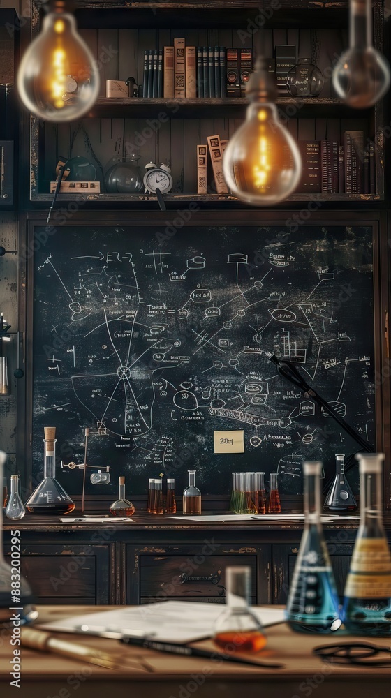 Science blackboard with math. Real physical equations of relativity theory, string theory and quantum mechanics. AI generated illustration Science blackboard with math. Real physical equations of relativity theory, string theory and quantum mechanics. AI generated illustration