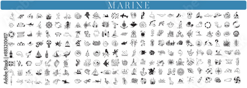 200 Marine handdrawn elements, sea illustrations, oceanwater, fish, animals, sea creatures, nautical elements, big collection