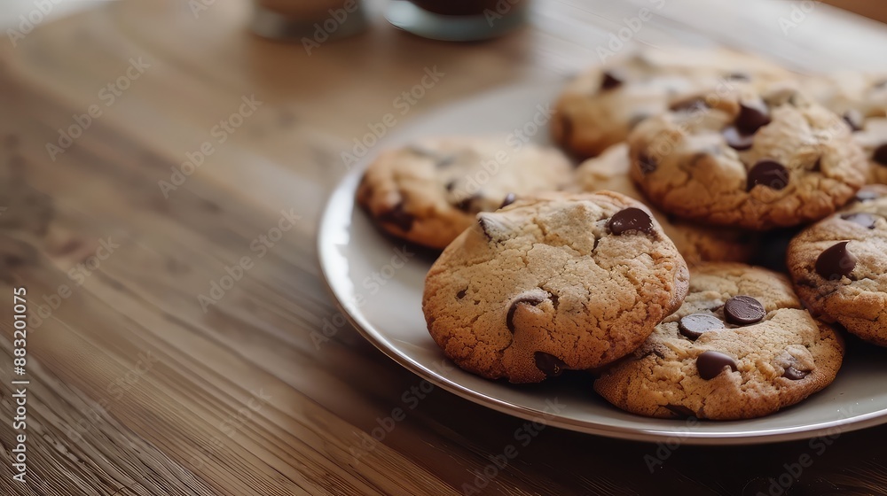 Scrumptious chocolate chip cookies arranged on a plate Scrumptious chocolate chip cookies arranged on a plate