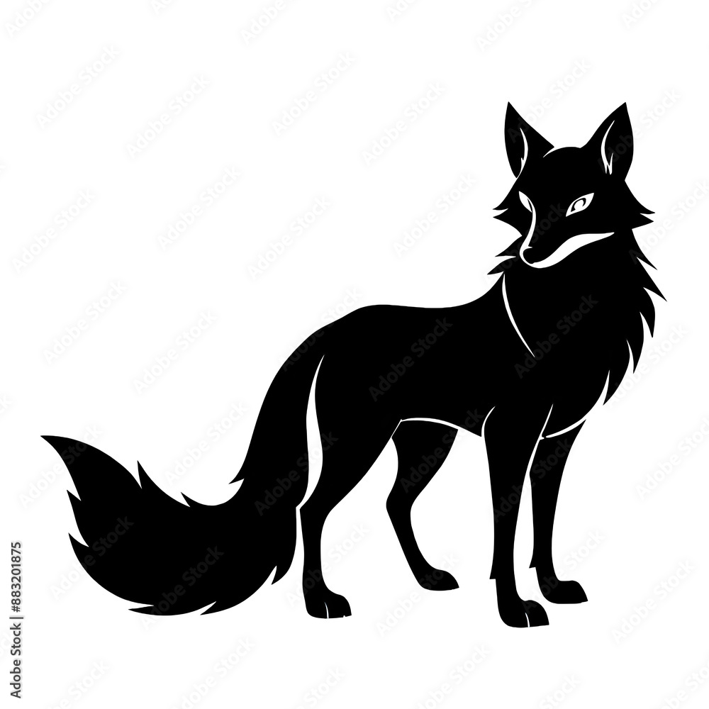 A black silhouette of a fox standing in different poses. The image is isolated on a white background. Generative AI A black silhouette of a fox standing in different poses. The image is isolated on a white background. Generative AI