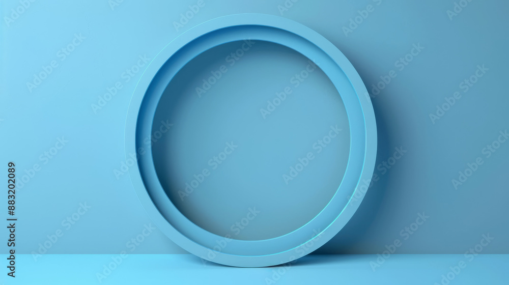 A minimalist blue circular frame, artistically displayed against a matching blue wall, evokes a sense of calm and simplicity in design. A minimalist blue circular frame, artistically displayed against a matching blue wall, evokes a sense of calm and simplicity in design.