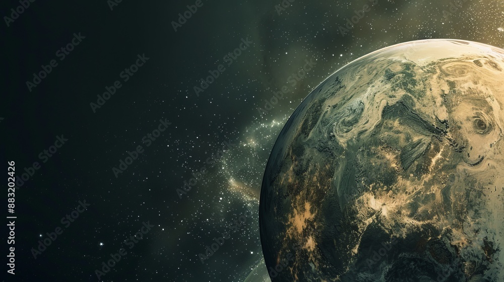 This image offers an impressive partial view of Earth, highlighting its detailed topographical features, with swirling clouds and a glimpse of the magnificent cosmos bracketing the edges. This image offers an impressive partial view of Earth, highlighting its detailed topographical features, with swirling clouds and a glimpse of the magnificent cosmos bracketing the edges.