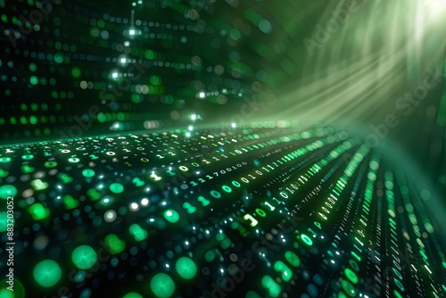 Green dark binary code data streaming background created with Generative AI