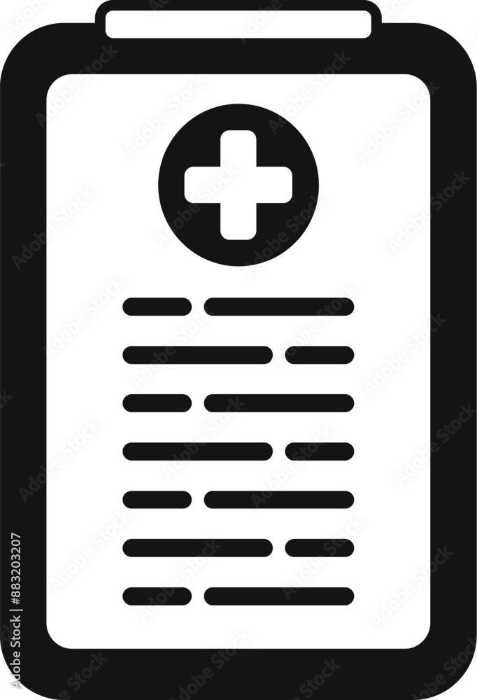 Simple black icon representing a medical report, symbolizing healthcare data and patient information Simple black icon representing a medical report, symbolizing healthcare data and patient information