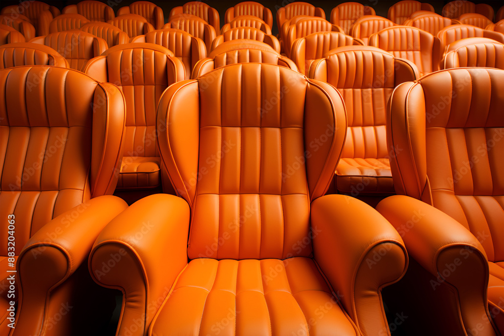 Obraz premium Interior of modern restaurant. Orange leather and luxury chairs.