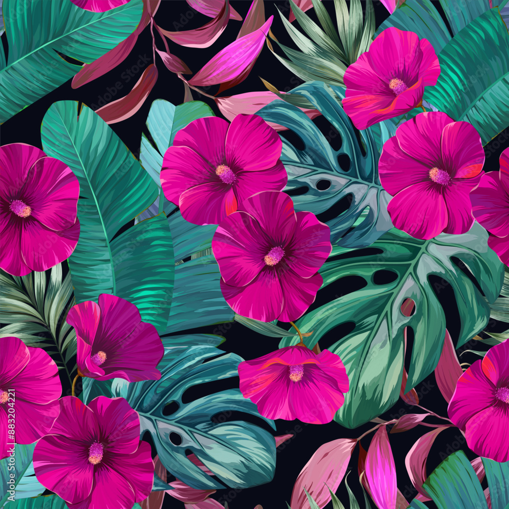 Tropical pattern. Paradise plants and flowers. Hawaiian pattern. Exotic, tropics Tropical pattern. Paradise plants and flowers. Hawaiian pattern. Exotic, tropics