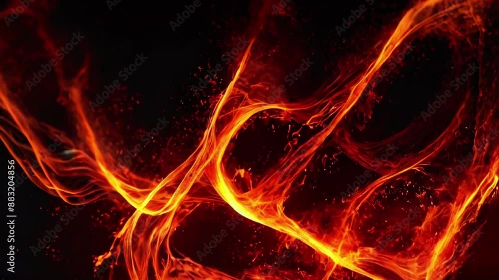 waves of fire particles moving rhythmically across the screen, with tendrils of red smoke weaving through the flames, 4K wallpaper animation video waves of fire particles moving rhythmically across the screen, with tendrils of red smoke weaving through the flames, 4K wallpaper animation video