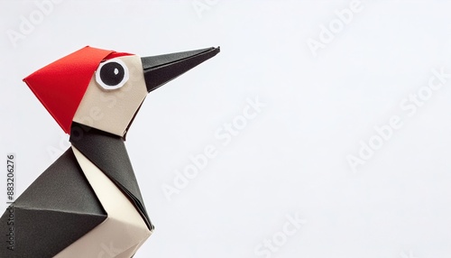 Animal concept origami isolated on white background of a ivory billed woodpecker - Campephilus principalis -  a critically endangered or extinct species. simple starter craft for kids, with copy space photo