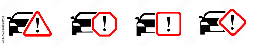 Car warning icon, car danger sign icon set vector Illustration on a white background, eps10 Car warning icon, car danger sign icon set vector Illustration on a white background, eps10