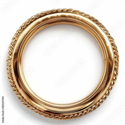 Round golden frame isolated on white background, luxury gold circle border design for invitation, card, PNG, Generative AI