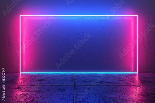 Blue rectangle neon frame, light sign box, outline border with space for text with 6x4scale ratio for web, banner, postcard, inviation,png isolated on white background, Generative AI photo