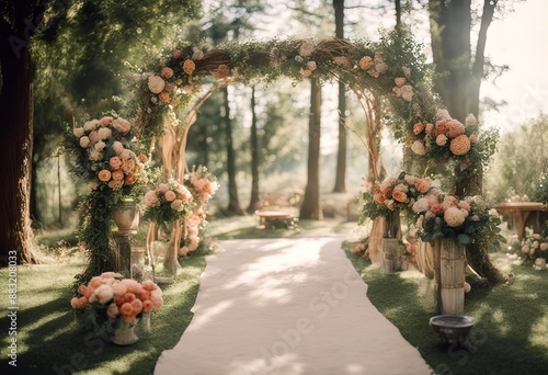 plants nature ceremony rustic bouquets flowers arch ai country plant organic dding arch style flower boho generative bridal rustic dding flower photo