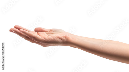 Hand palm stretching out, offering, showing gesture, isolated on white background, transparent png