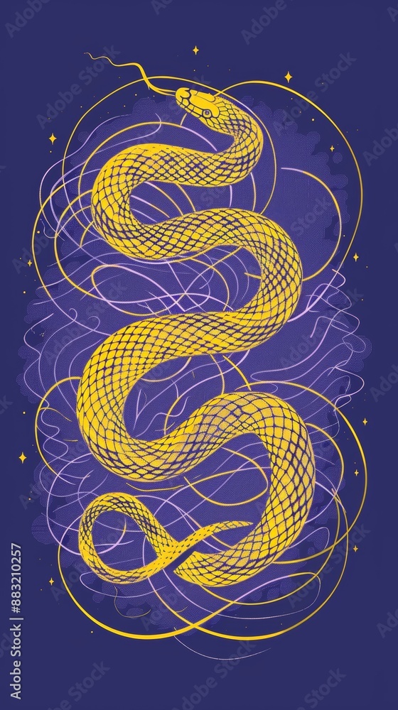 Retro Snake Tattoo Design on Blue Background Generative AI Retro Snake Tattoo Design on Blue Background Generative AI