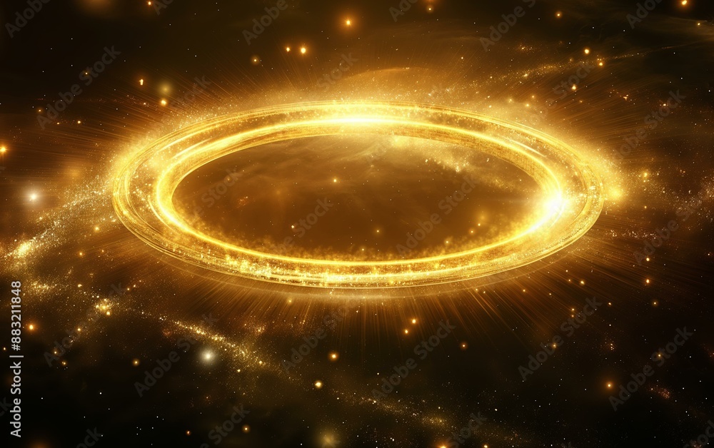 Obraz premium A golden light ring shines on a dark background, creating a luminous and mystical atmosphere.