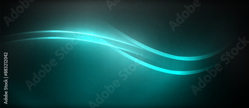 Neon glowing circle rays, light round lines in the dark, planet style neon wave lines. Energetic electric concept design for wallpaper, banner, background