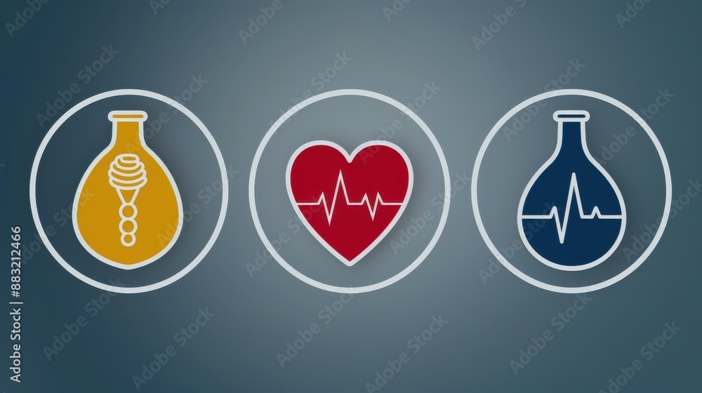 Health and wellness icons with heart and medical symbols on blue background Health and wellness icons with heart and medical symbols on blue background
