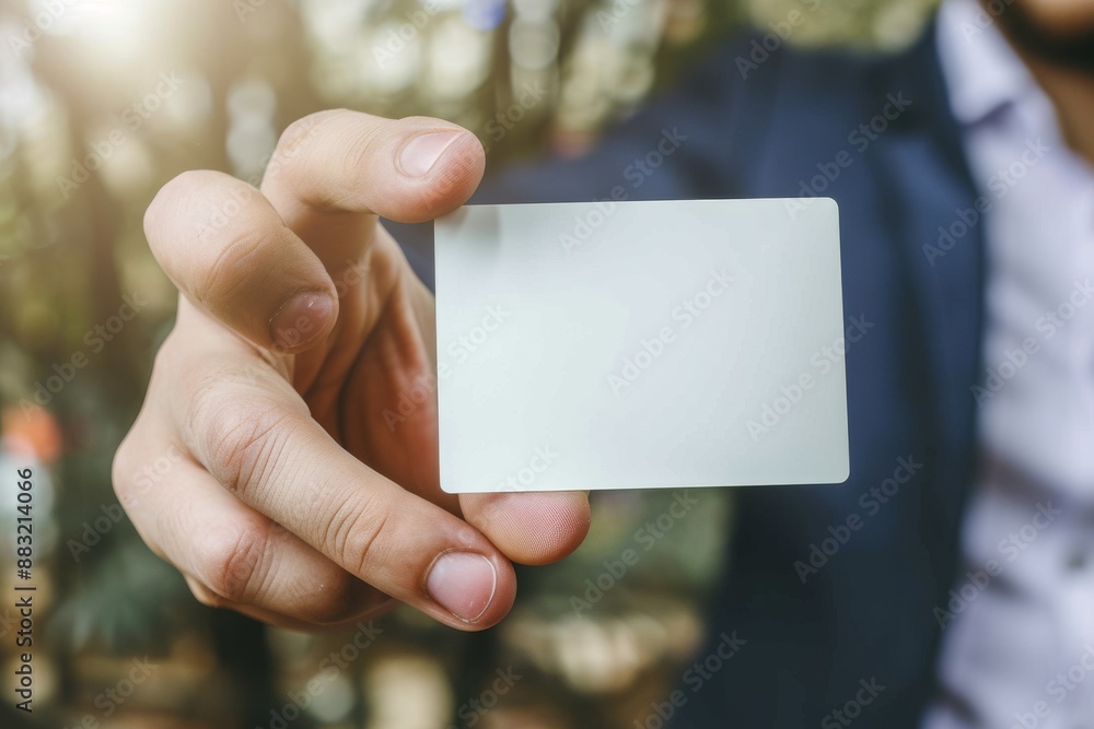close up of an empty business card in man's hand. close up of an empty business card in man's hand.