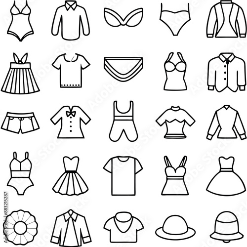 Outerwear apparel for women and girls vector icon set