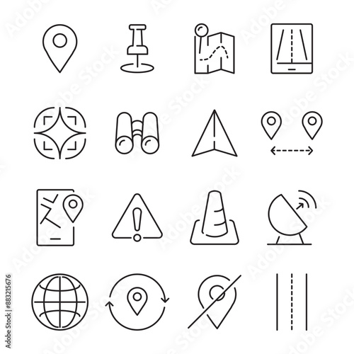 Set of thin line icons about navigation and location