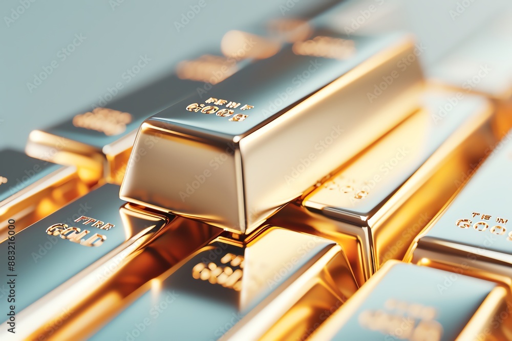 Close-up of stacked shiny gold bars reflecting light, symbolizing wealth, investment, and economic stability. Close-up of stacked shiny gold bars reflecting light, symbolizing wealth, investment, and economic stability.
