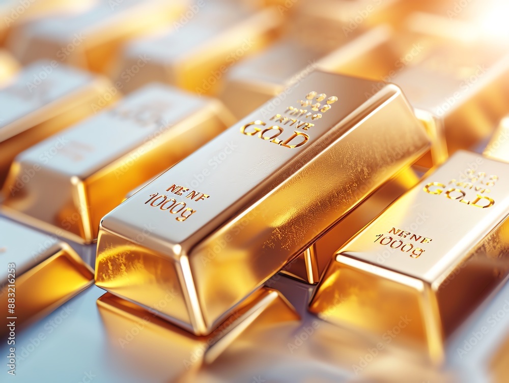 Close-up of shiny gold bars stacked together, highlighting wealth and investment opportunities in precious metals. Close-up of shiny gold bars stacked together, highlighting wealth and investment opportunities in precious metals.