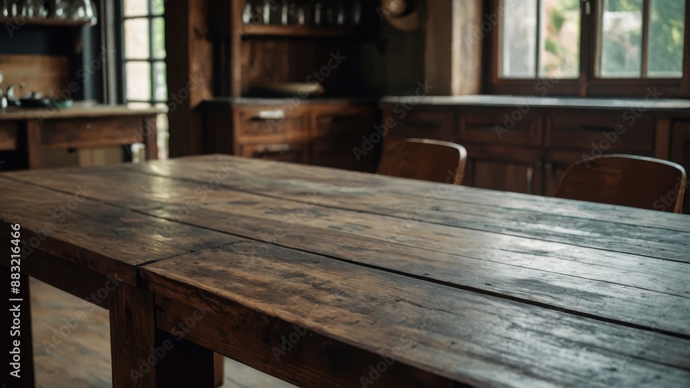 Rustic Wooden Table In A Country Kitchen Rustic Wooden Table In A Country Kitchen