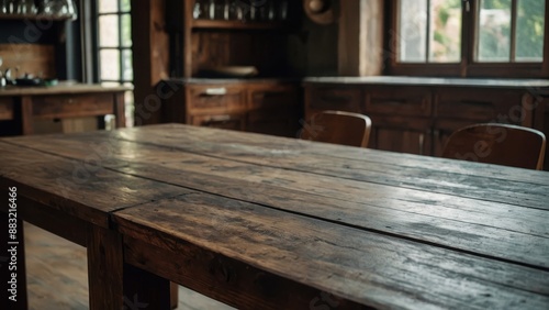 Rustic Wooden Table In A Country Kitchen