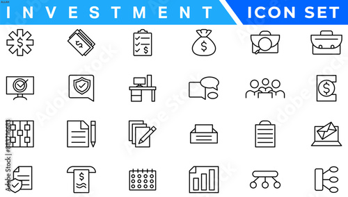 Investment Line Editable Icons set. Vector illustration in modern thin line style of business related icons: types of investments, economics, profit, savings, and more. Isolated on white