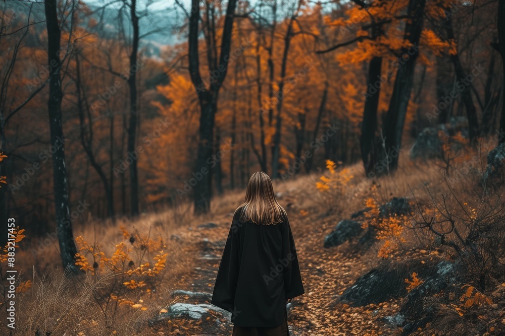 Monk standing in the woods Monk standing in the woods. Sect concept Monk standing in the woods Monk standing in the woods. Sect concept