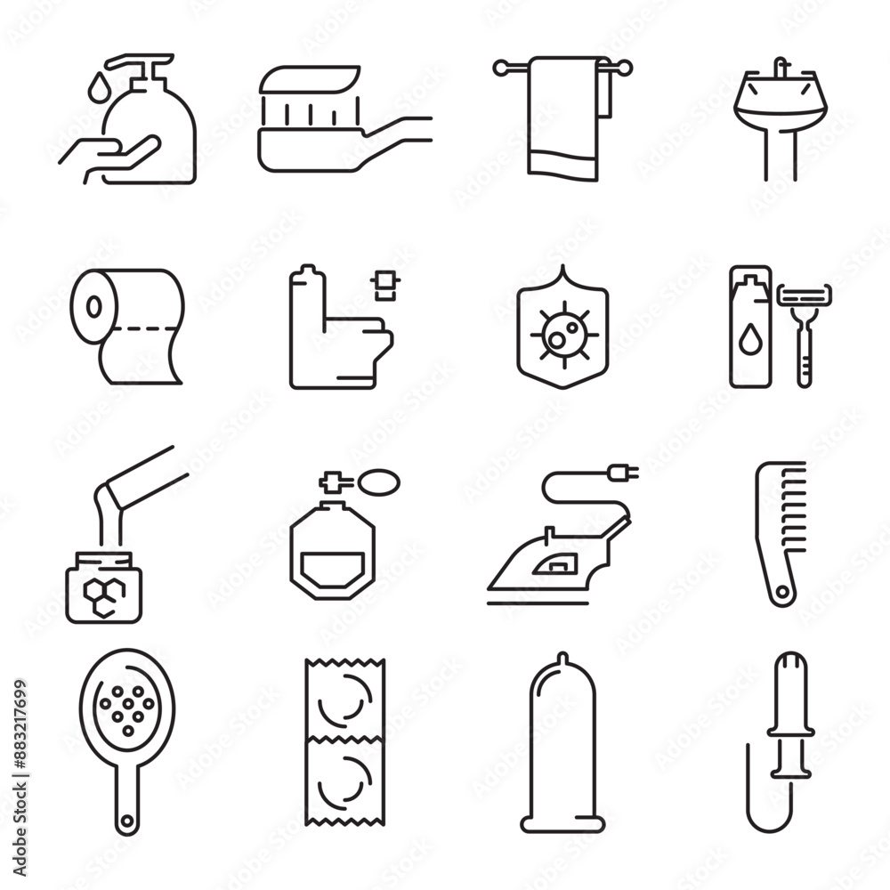 Personal hygiene and care. Thin line icon set. Outline symbol collection Personal hygiene and care. Thin line icon set. Outline symbol collection