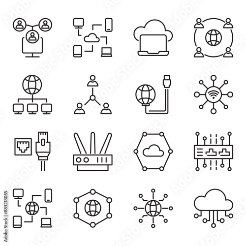 icons related to network, internet. Linear icon collection. Editable stroke. Vector illustration