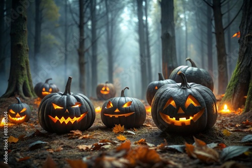 halloween black pumpkin in the garden