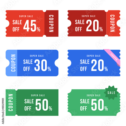 Special coupon set. Set of coupon templates in different style, isolated on background. Printing coupon or voucher template. Coupon or voucher with code and percent icon