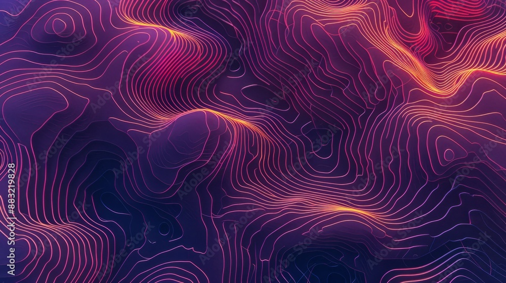 Fototapeta premium Abstract Wavy Lines Digital Art - Purple and Orange Glow