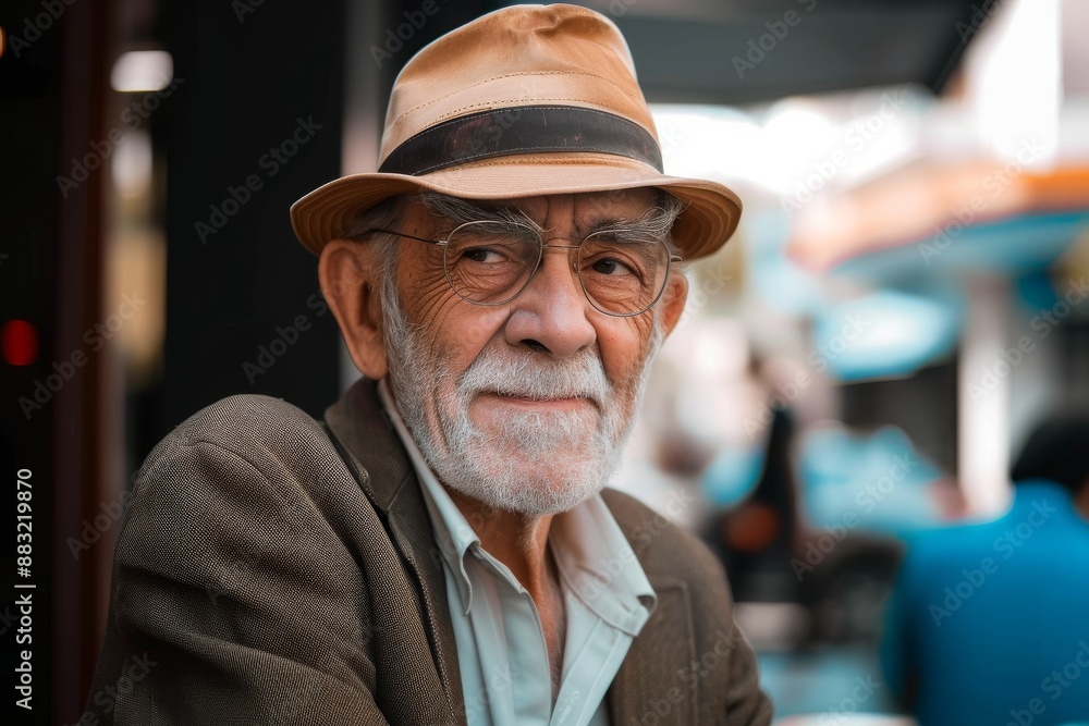 portrait of a senior man in the street portrait of a senior man in the street