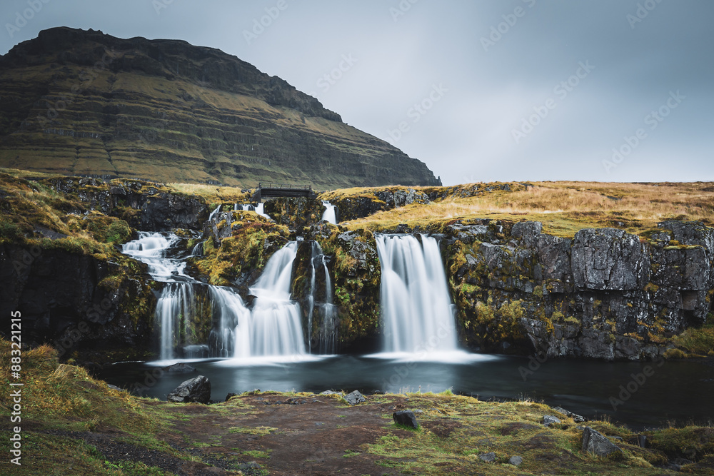 Waterfalls at Kirkjufell Mountain in Iceland. Waterfalls at Kirkjufell Mountain in Iceland.