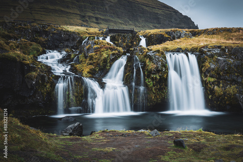 Waterfalls at Kirkjufell Mountain in Iceland.