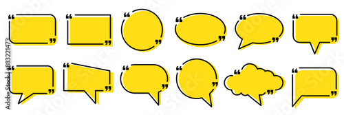 Quote box frame, big set. Quote text in speech bubble. Quote box icon. Blank template quote text info design boxes quotation bubble blog quotes symbols.
